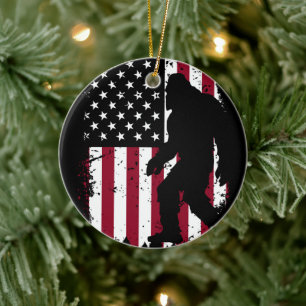 Patriotic Bigfoot Keramik Ornament