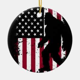 Patriotic Bigfoot Keramik Ornament