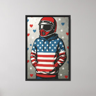Patriotic Biker Pop Art Canvas Print Leinwanddruck