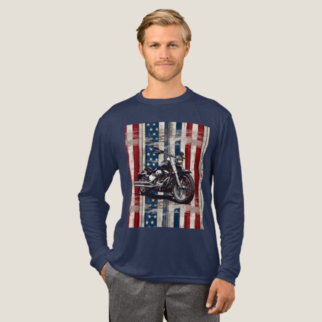 Patriotic Biker T-Shirt with Wood Grain Flag  Tri-Blend Shirt (Volle Vorderseite)