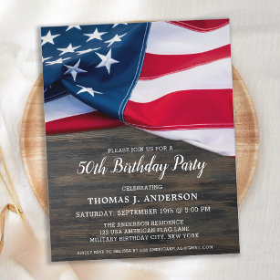 Patriotic Birthday American Flag Budget Einladung Postkarte