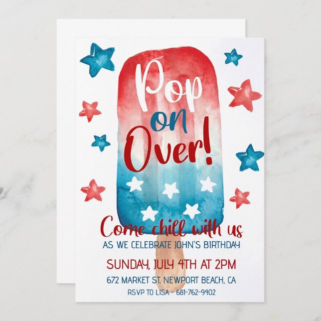 Patriotic Birthday Einladung 4. Juli Amerikaner (Vorne/Hinten)
