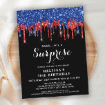 Patriotic Birthday Red Blue Glitzer Surprise Party Einladungspostkarte<br><div class="desc">Laden Sie Freunde und Familie zu Ihrer Geburtstagsfeier mit diesen eleganten patriotischen Glitzer Tropfen zum Geburtstag ein und genießen Sie das Party und die Einladungen zum Geburtstag. Diese Geburtstagssammlung der US-amerikanischen Flagge wird bei allen Militär-, Veteranen-, Polizei- und Streitkräften sowie bei Geschäfts- und Firmenveranstaltungen beliebt sein. Besuchen Sie unsere patriotische...</div>