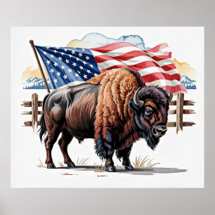 Patriotic Bison Poster