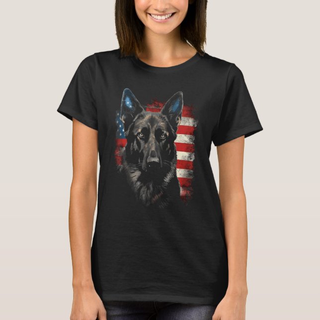 Patriotic Black German Shepherd American Flag Dog  T-Shirt (Vorderseite)