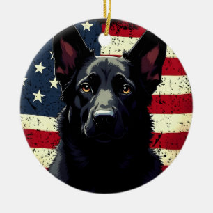 Patriotic Black German Shepherd USA Flag Keramik Ornament