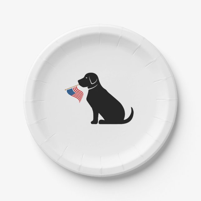 Patriotic Black Lab Silhouette American Flag Pappteller (Vorderseite)