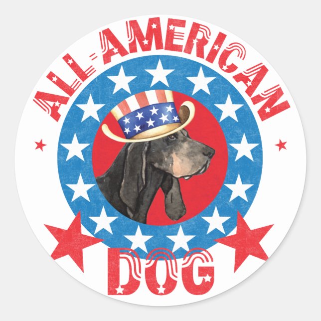 Patriotic Black und Tan Coonhound Runder Aufkleber (Vorderseite)