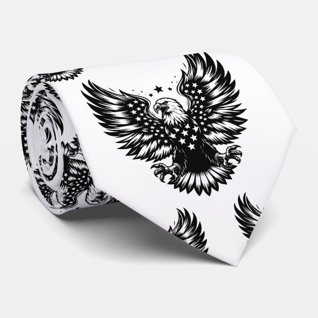 Patriotic Black & White American Flag Bald Eagle Krawatte (Gerollt)