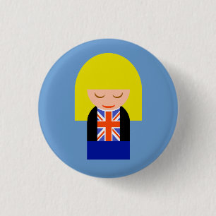Patriotic Blonde Girl in einem T-Shirt mit einer J Button