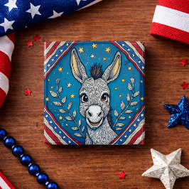Patriotic Blue Donkey Illustration Button