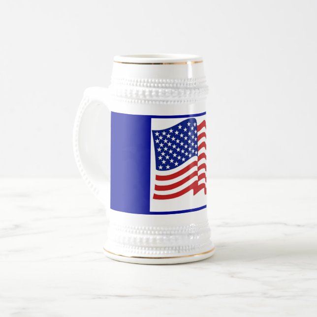 Patriotic Blue Gold US Flag Beer Stein Bierglas (Vorderseite Links)