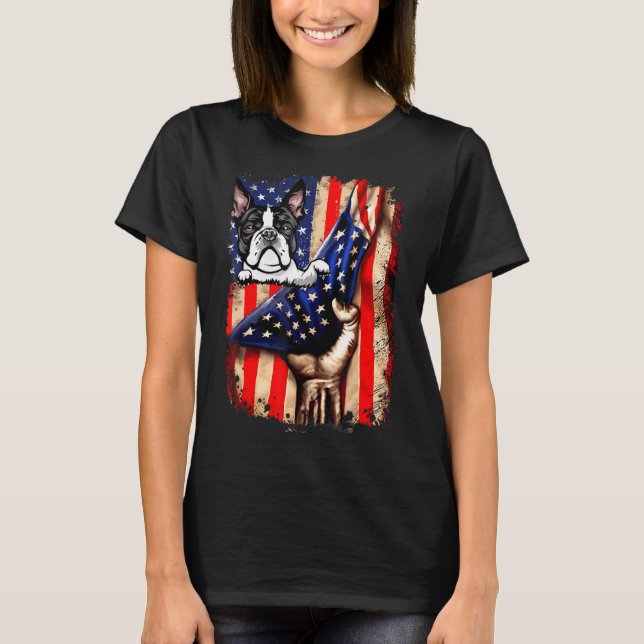 Patriotic Boston Terrier American Flag Dog T-Shirt (Vorderseite)