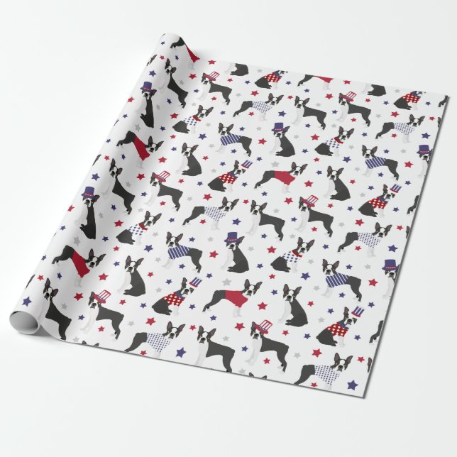 Patriotic Boston Terrier Dog Wrapping Paper Geschenkpapier (Ungerollt)