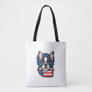 Patriotic Boston Terrier Doppy Puppy American Flag
