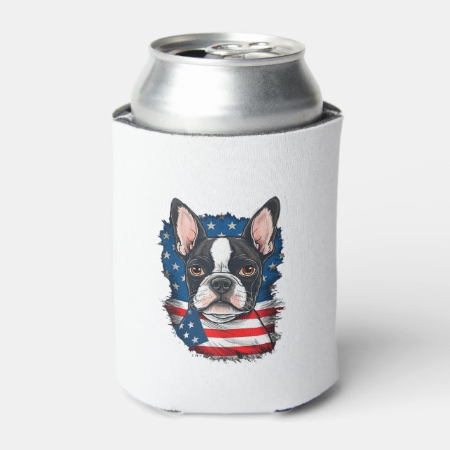 Patriotic Boston Terrier Doppy Puppy American Flag Dosenkühler (Kanne Vorderseite)