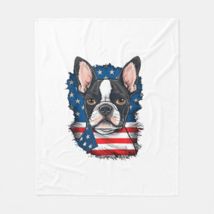 Patriotic Boston Terrier Doppy Puppy American Flag Fleecedecke
