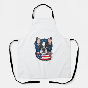 Patriotic Boston Terrier Doppy Puppy American Flag Schürze