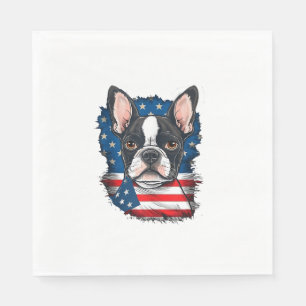 Patriotic Boston Terrier Doppy Puppy American Flag Serviette