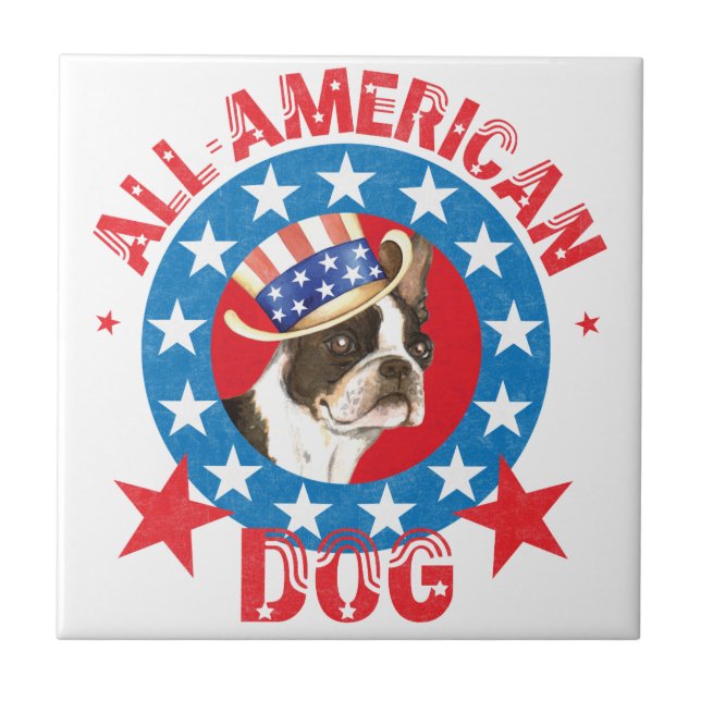 Patriotic Boston Terrier Fliese (Vorderseite)