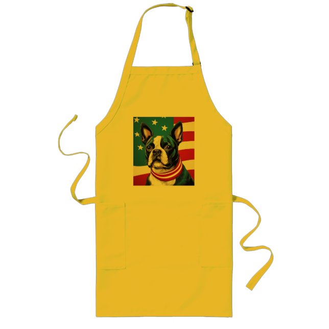 Patriotic Boston Terrier mit amerikanischer Flagge Lange Schürze (Vorne)