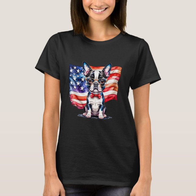 Patriotic Boston Terrier Puppy American Flag USA 1 T-Shirt (Vorderseite)