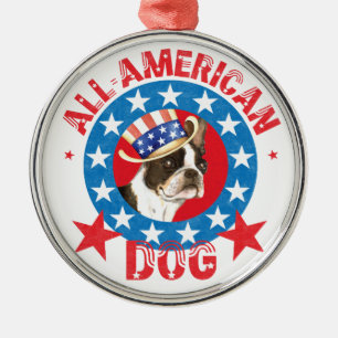Patriotic Boston Terrier Silbernes Ornament