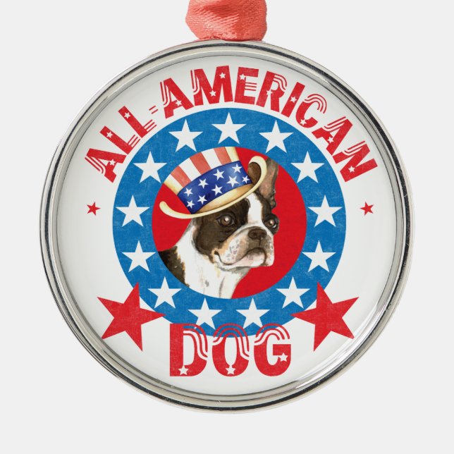 Patriotic Boston Terrier Silbernes Ornament (Vorne)