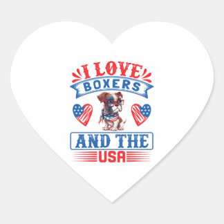 Patriotic Boxer Dog Herz-Aufkleber