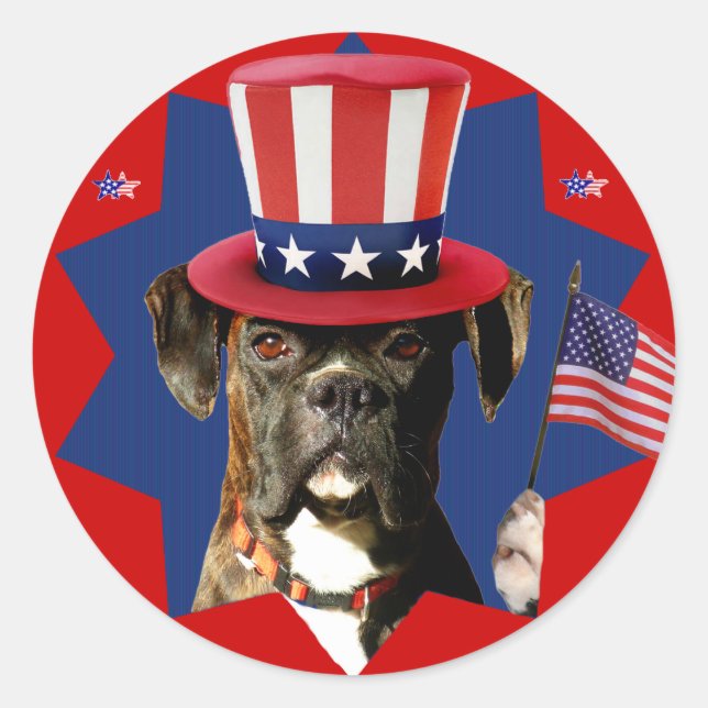 Patriotic Boxer Dog Stickers (Vorderseite)