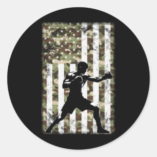 Patriotic Boxer Fighter Camouflage USA Flag 4. Jul Runder Aufkleber