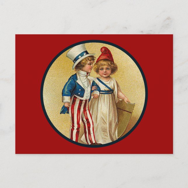 Patriotic_Boy und Girl_Postcard Postkarte (Vorderseite)
