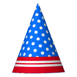 Patriotic Bright Red Blue White Polka Dots Streife Partyhütchen