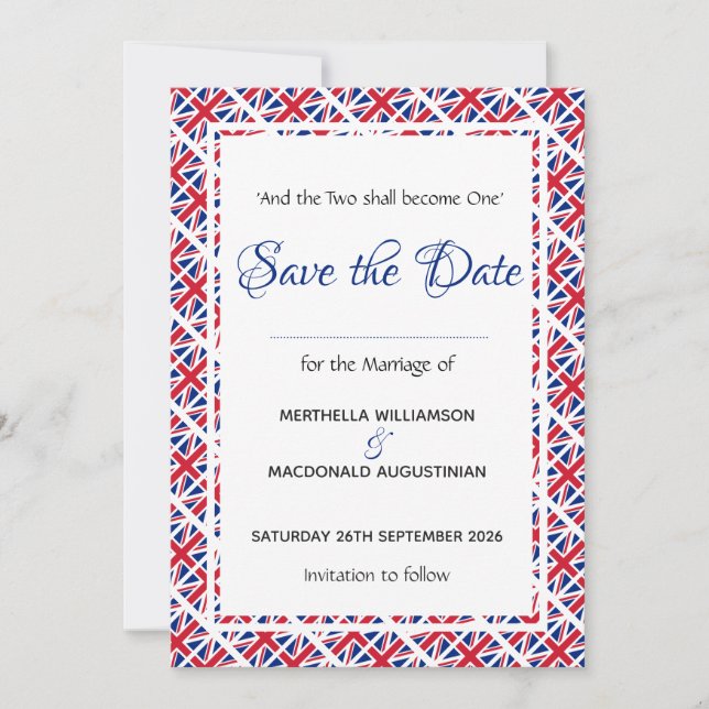 Patriotic British UNION JACK Wedding Save The Date (Vorderseite)
