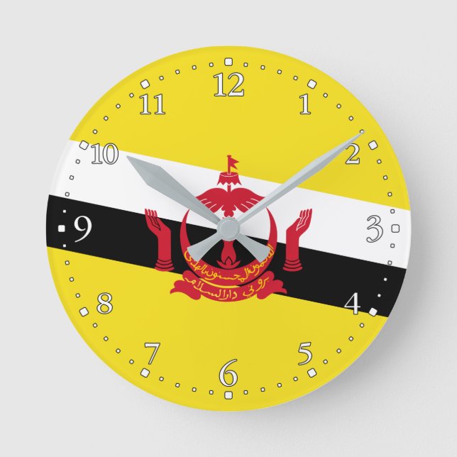 Patriotic Brunei Flag Round Clock Runde Wanduhr (Vorderseite)