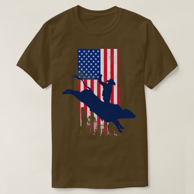 Patriotic Bucking Bull Rider Cowboy mit Amerikaner T-Shirt (Design vorne)