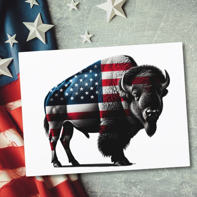 Patriotic Buffalo American Flag Postcard Postkarte (Von Creator hochgeladen)