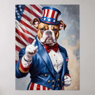 Patriotic Bulldog in Uncle Sam Pose Poster