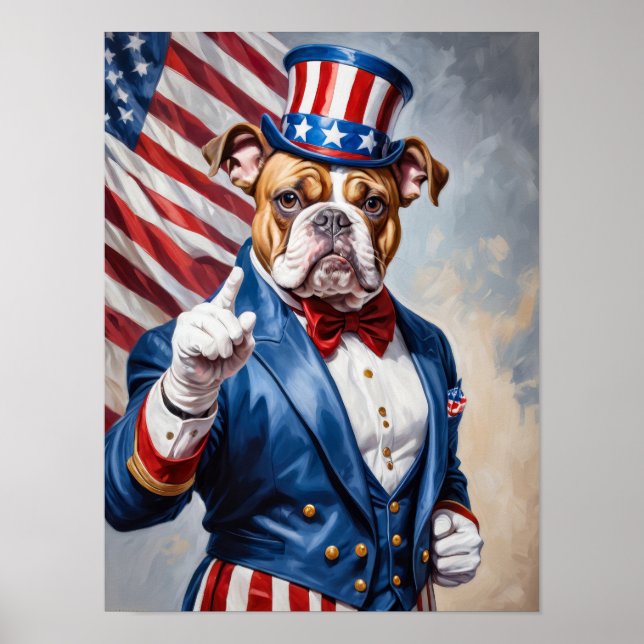 Patriotic Bulldog in Uncle Sam Pose Poster (Vorne)