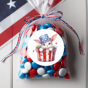 Patriotic Bunny Rabbit Red White Blue Stars Streif Runder Aufkleber
