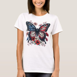 Patriotic Butterfly 4. Juli Floral USA Flag T-Shirt