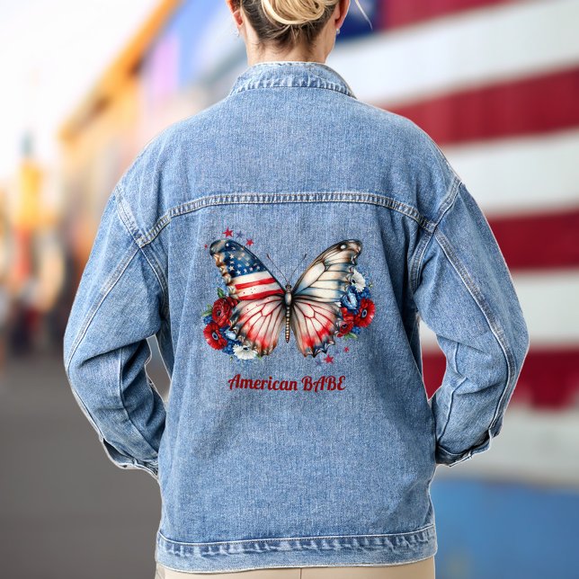 Patriotic Butterfly American Babe Denim Jacket Jeansjacke (Patriotic Butterfly American Babe Denim Jacket)