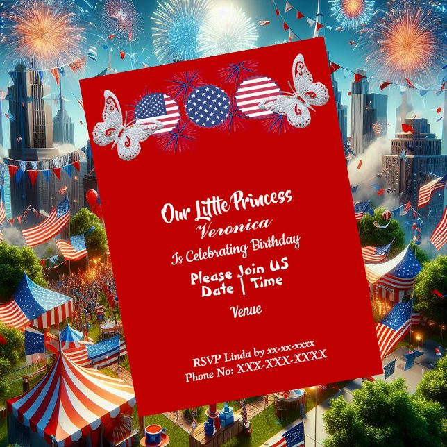 Patriotic Butterfly American Flag Geburtstagsparte Einladung (Patriotic Butterfly American Flag Birthday Party Invitation)