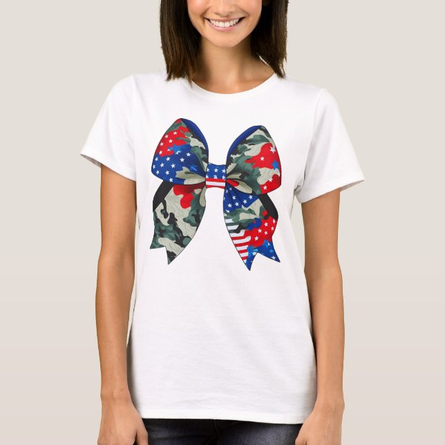 Patriotic Camouflage Bow Design - Sterne und Strei T-Shirt (Vorderseite)