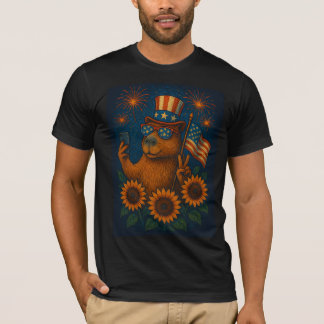 Patriotic Capybara 4. Juli Fireworks Funny USA T-Shirt