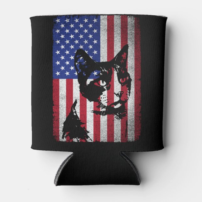 Patriotic Cat Lover 4. Juli USA Flag Dosenkühler (Vorderseite)