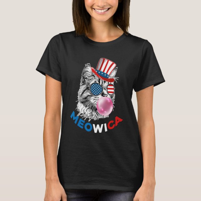 Patriotic Cat Meowica Bubblegum 4th of July  Cat T-Shirt (Vorderseite)