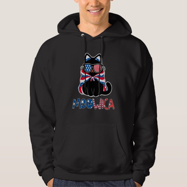 Patriotic Cat Meowica Sunglasses 4th of July Funny Hoodie (Vorderseite)