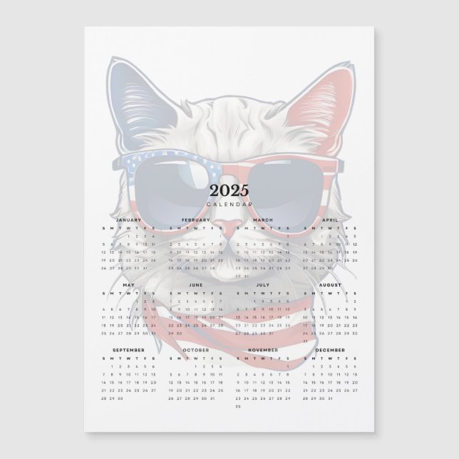 Patriotic Cat Red White Blue 2025 Magnet Kalender (Vorderseite)