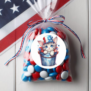 Patriotic Cat Red White Blue Top Hat Runder Aufkleber